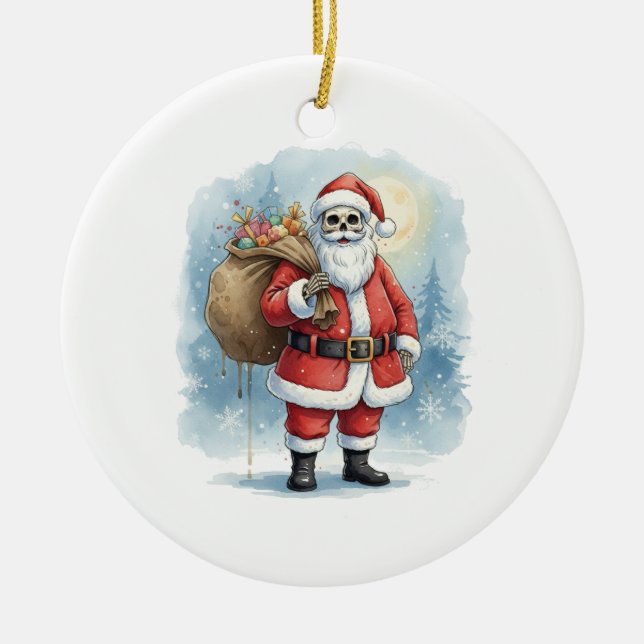Skeleton Santa Claus Ceramic Ornament (Front)