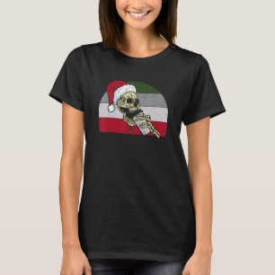 Skeleton Santa Claus Hat Drinking Coffee  Christma T-Shirt