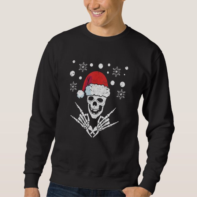 Skeleton Santa Claus Hat Rock And Roll Hand Cool C Sweatshirt (Front)