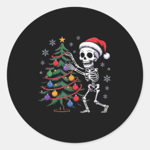 Skeleton Santa Hat Christmas Tree Creepy Cute Xmas Classic Round Sticker