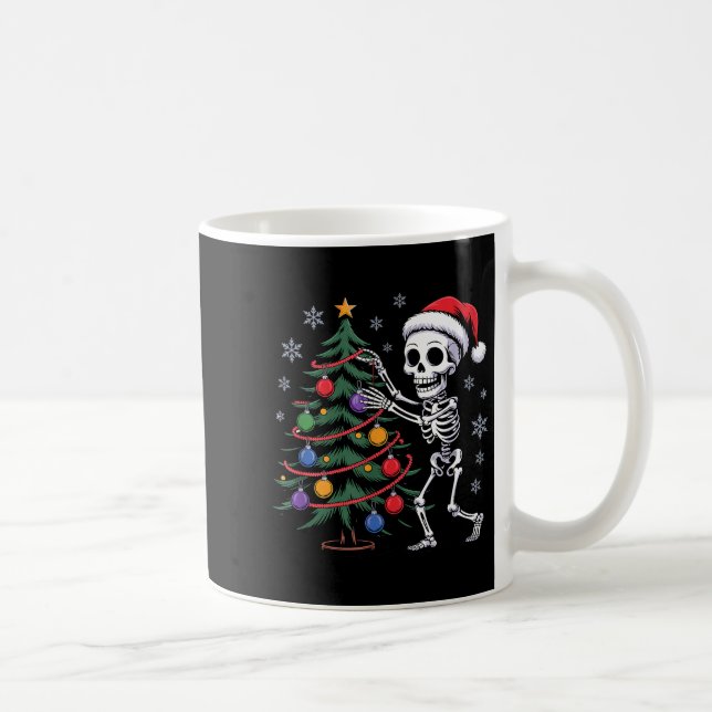 Skeleton Santa Hat Christmas Tree Creepy Cute Xmas Coffee Mug (Right)