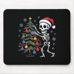 Skeleton Santa Hat Christmas Tree Creepy Cute Xmas Mouse Pad