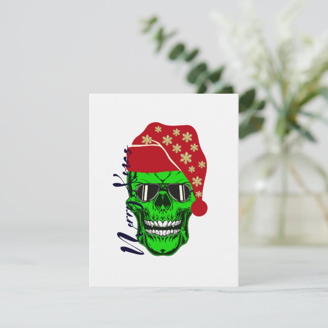 Skeleton Santa Hat Holiday Card (Standing Front)