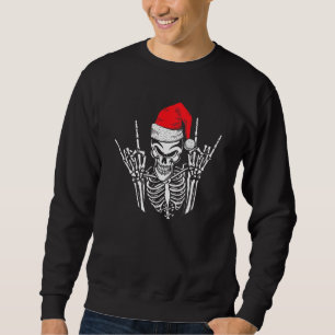 Skeleton Santa Hat Rock And Roll Hand Cool Christm Sweatshirt