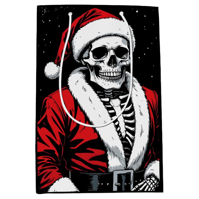 Skeleton Santa Medium Gift Bag (Front)