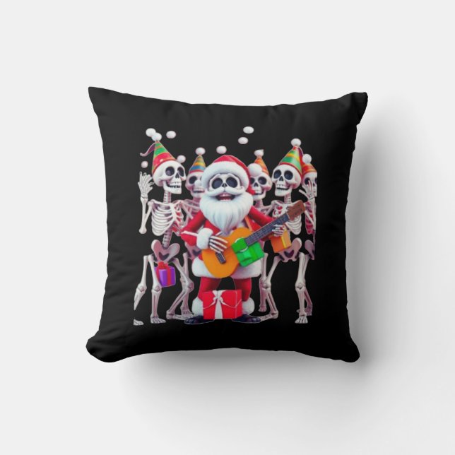 **Skeleton Santa Party – Funny 3D Christmas Skelet Cushion (Front)