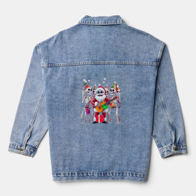 **Skeleton Santa Party – Funny 3D Christmas Skelet Denim Jacket (Back)