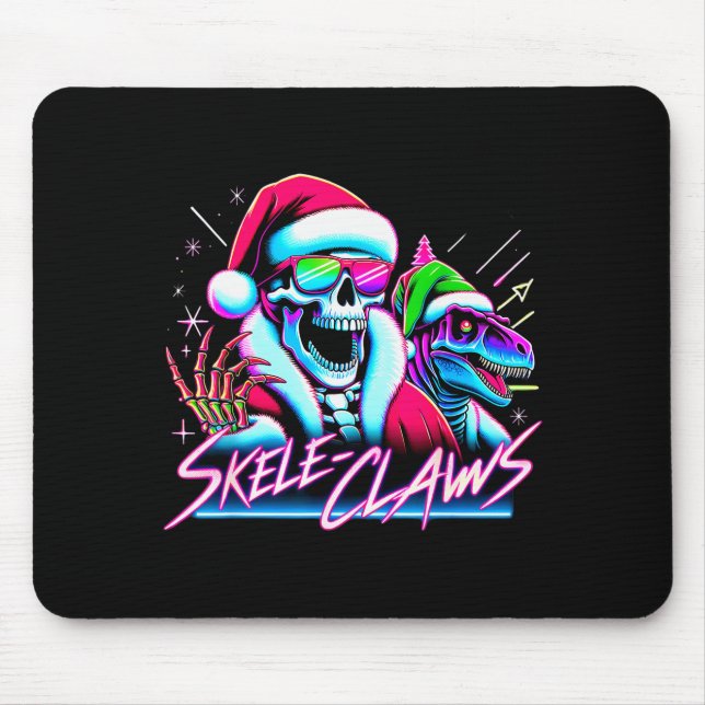Skeleton Santa Riding T Rex Dinosaur Funny Christm Mouse Pad (Front)