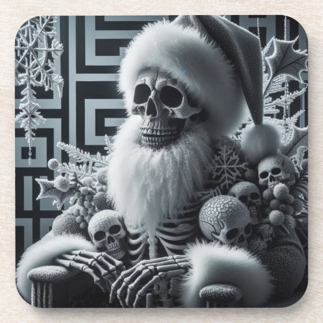 Skeleton Santa Skull | Dark Gothic Christmas Coaster (Front)