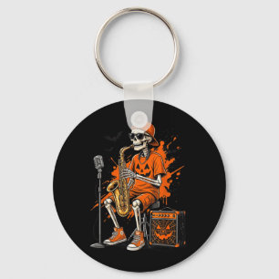 Skeleton Saxophone Halloween Funny Saxophonist Men Key Ring