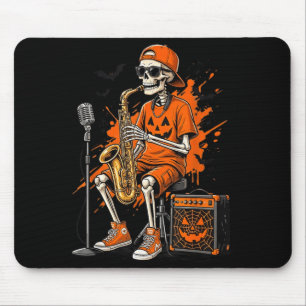 Skeleton Saxophone Halloween Funny Saxophonist Men Mouse Pad