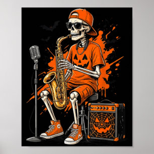 Skeleton Saxophone Halloween Funny Saxophonist Men Poster