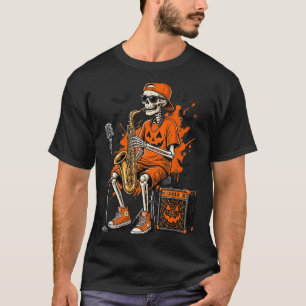 Skeleton Saxophone Halloween Funny Saxophonist Men T-Shirt