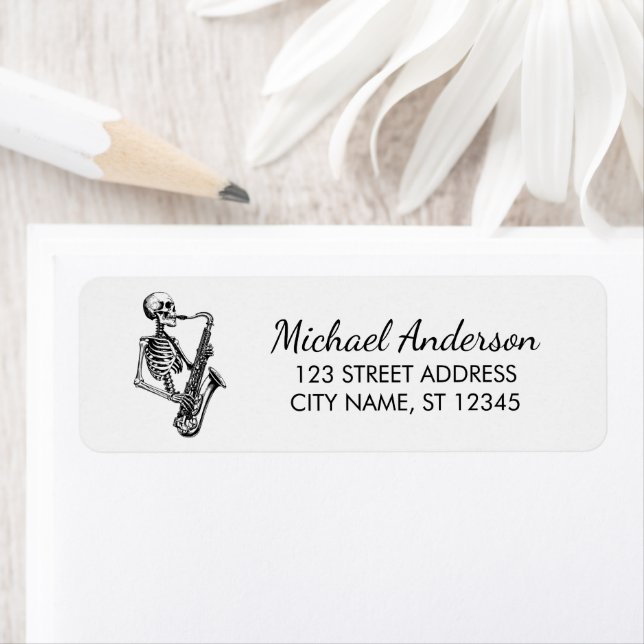 Skeleton Saxophone Music Lover Return Address      Label (Insitu)