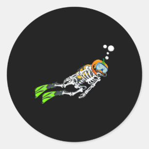 Skeleton Scu Diving Halloween Pumpkin Diver Classic Round Sticker