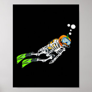 Skeleton Scu Diving Halloween Pumpkin Diver Poster
