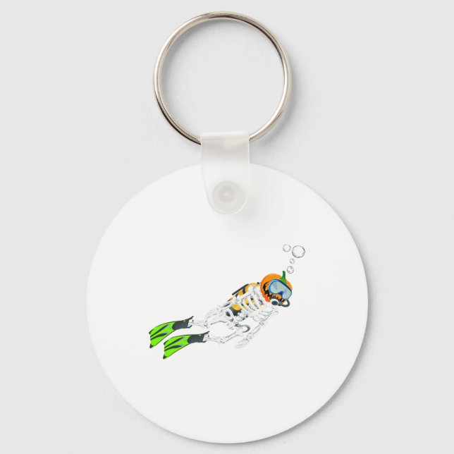 Skeleton Scuba Diving Halloween Pumpkin Diver  Key Ring (Front)