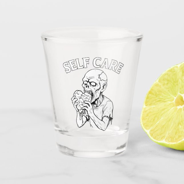 Skeleton Self-Care Shot Glass – Etched Face-Off  (Front)