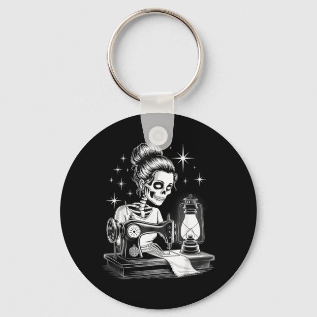 Skeleton Sewer Quilter Funny Sewing Lover Key Ring (Front)