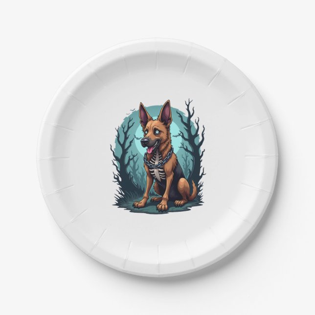 Skeleton Shepherd Dog Paper Plate (Front)