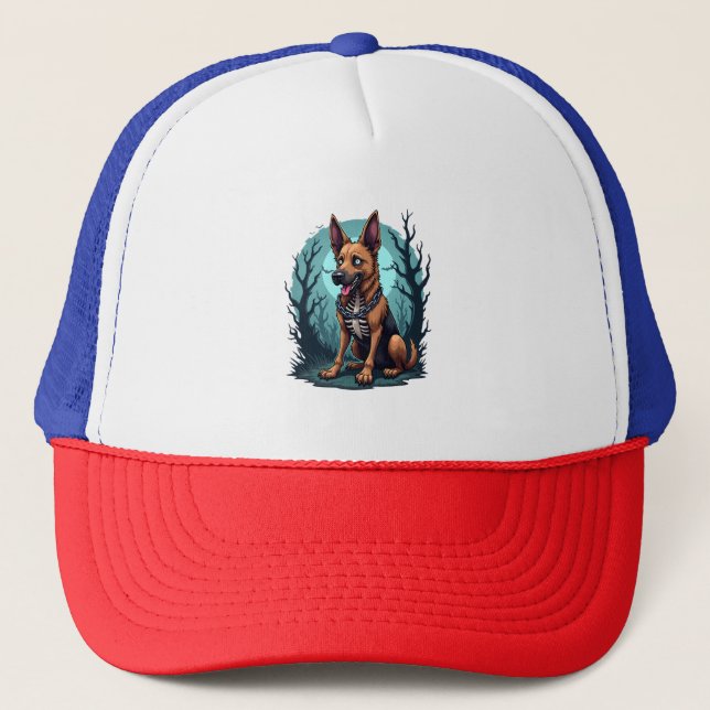 Skeleton Shepherd Dog Trucker Hat (Front)