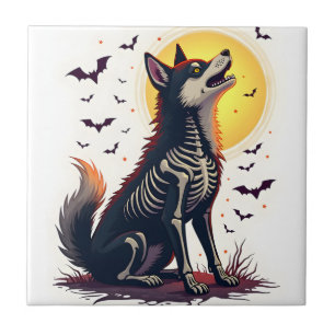 Skeleton Shiba Scream Ceramic Tile