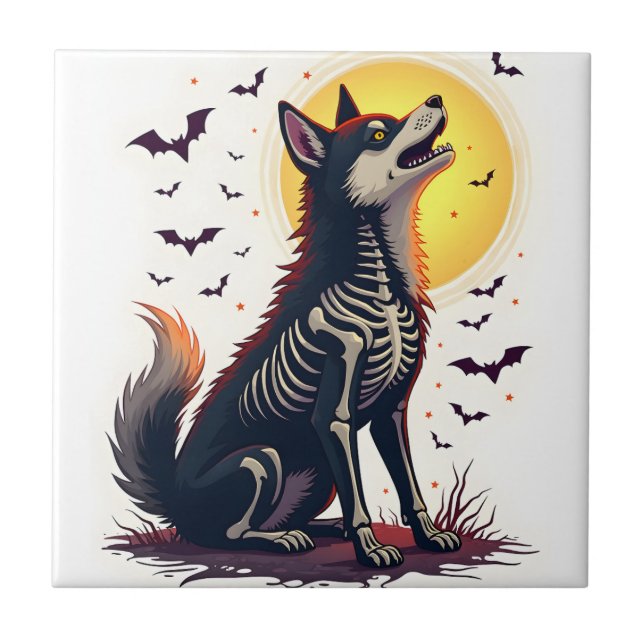 Skeleton Shiba Scream Ceramic Tile (Front)