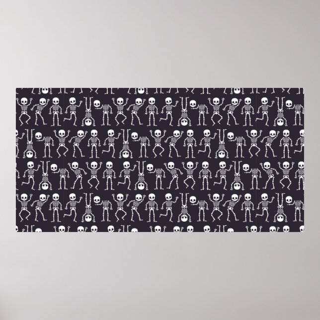 Skeleton silhouettes seamless pattern for hallowee poster (Front)