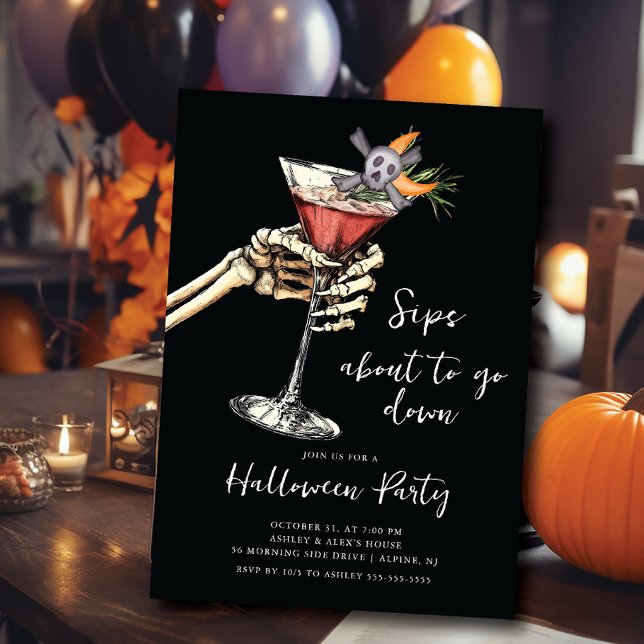 Skeleton Sip Halloween Invitation (Creator Uploaded)