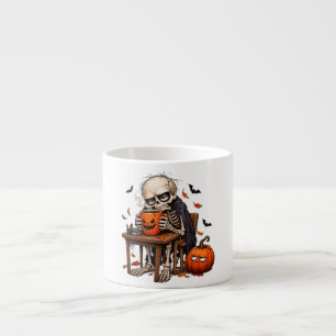 Skeleton Sipping Pumpkin Mug Halloween