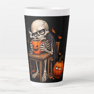 Skeleton Sipping Pumpkin Mug Halloween
