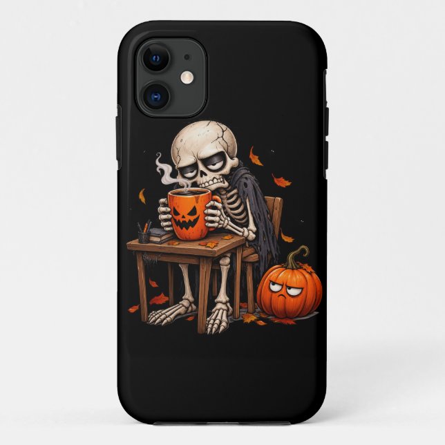 Skeleton Sipping Pumpkin Mug Halloween Case-Mate iPhone Case (Back)