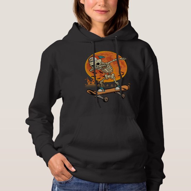 Skeleton Skateboard Dabbing  Halloween Costume Gif Hoodie (Front)