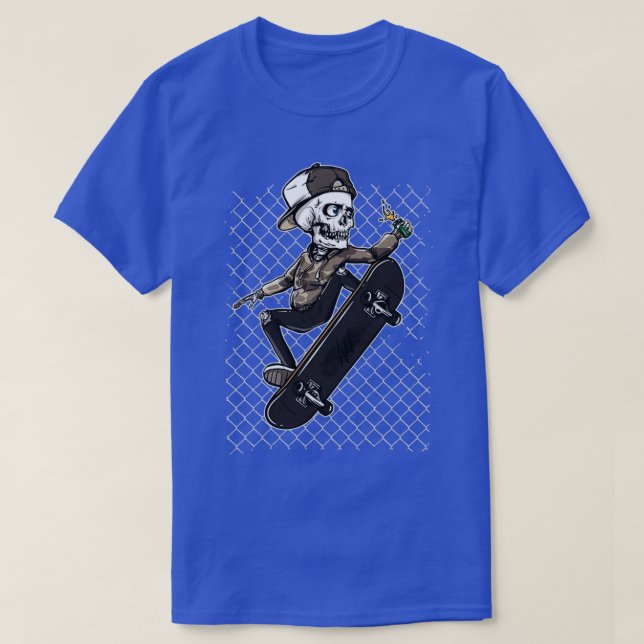 Skeleton Skateboard Fence T-Shirt (Design Front)