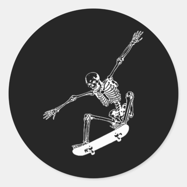 Skeleton Skateboard Skull Halloween Skateboarding  Classic Round Sticker (Front)