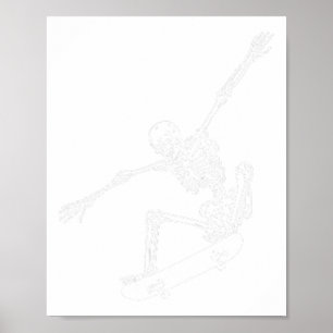 Skeleton Skateboard Skull Halloween Skateboarding Poster