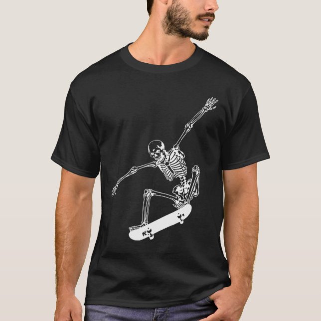 Skeleton Skateboard Skull Halloween Skateboarding  T-Shirt (Front)