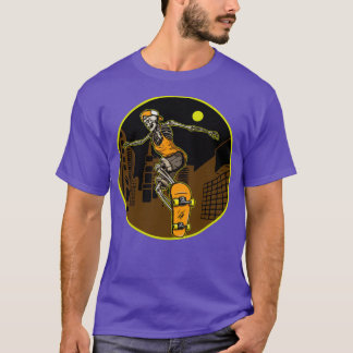 Skeleton Skateboard Skyline Moon T-Shirt