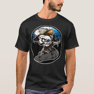 Skeleton Skateboard Skyline T T-Shirt