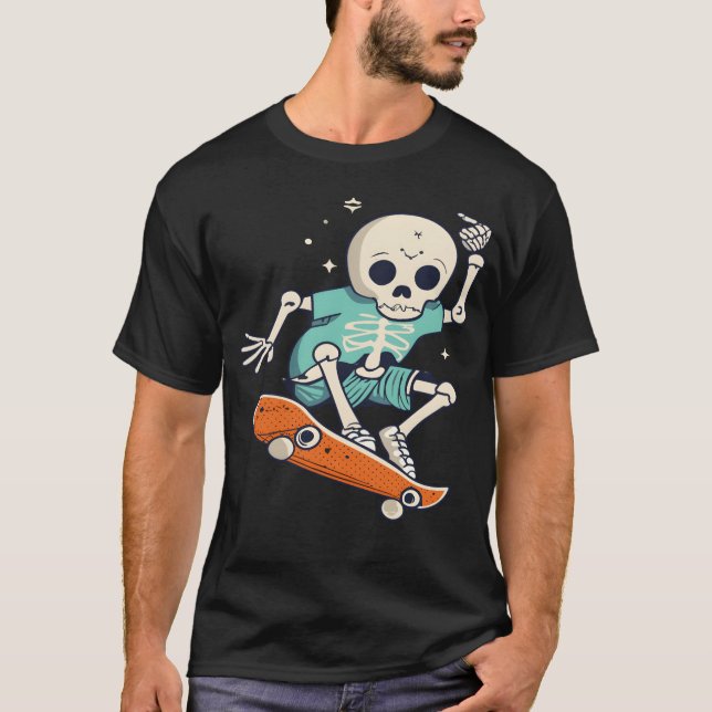 Skeleton skateboarding Halloween gift T-Shirt (Front)