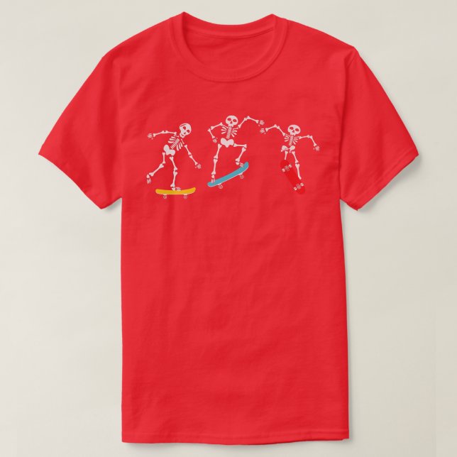 Skeleton Skateboarding Pumpkin Jackolantern Hallow T-Shirt (Design Front)