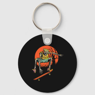 Skeleton Skater In Halloween With Skateboard Key Ring