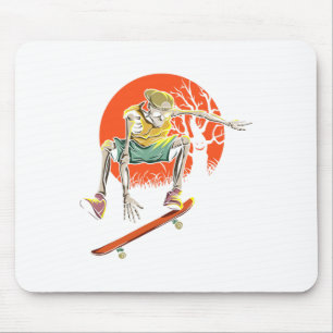 Skeleton Skater In Halloween With Skateboard Mouse Pad
