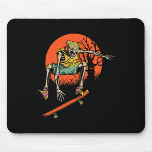 Skeleton Skater In Halloween With Skateboard Mouse Pad