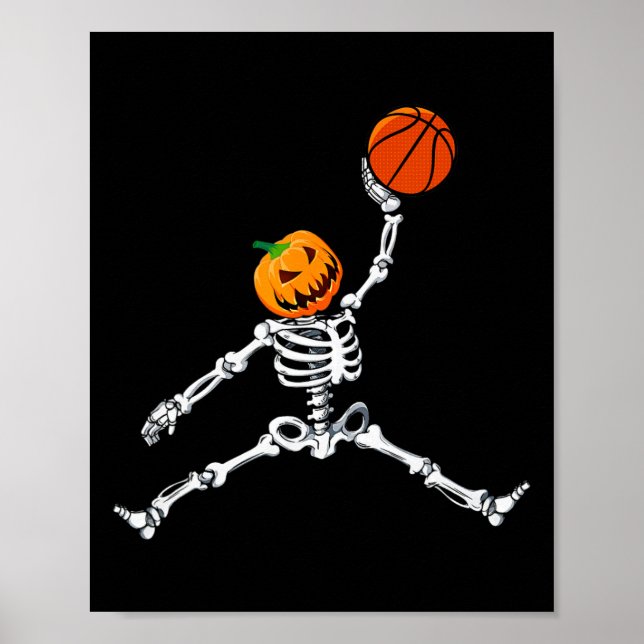 Skeleton Sketll Halloween Pumpkin Slam Dunk  Poster (Front)
