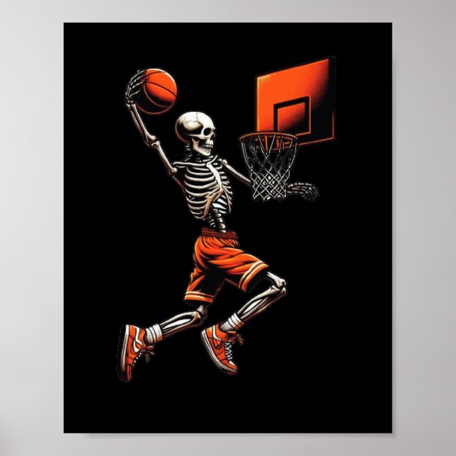 Skeleton Sketll Player Dunking Hoop Halloween Vint Poster (Front)