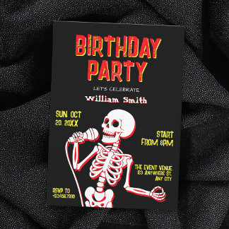 Skeleton skull birthday invitation
