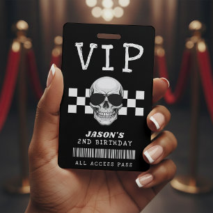 Skeleton Skull Checkered Kids VIP Birthday Party ID Badge