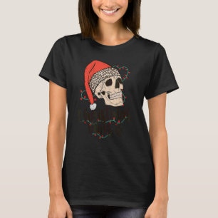 Skeleton Skull Christmas Vibes Leopard Santa Hat X T-Shirt