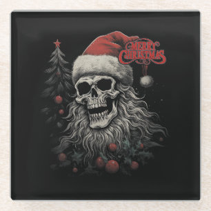 Skeleton Skull Funny Merry Christmas Santa Matchin Glass Coaster